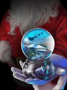 Santa sleigh flying over nc aquarium